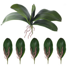 Phalaenopsis Orchids Leaves Artificial Real Looking Latex Contact Plants Green Faux Leaf Arrangement,6 PCS