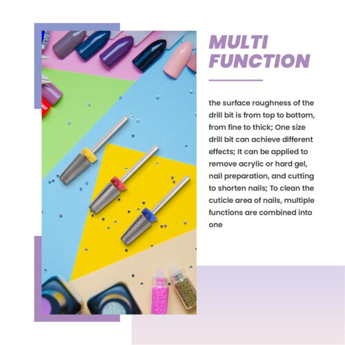 3 Pieces Nail Carbide 5 in 1 Bit Multi-Function Tapered Shaping Nail Drill Carbide Nail Drill Bit Use for Both Left