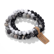 Vulkanstein-Perlenarmband-Set – Katzenaugen-Achat-Elastikarmband (3 Stück)