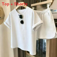(White,M)Damen Sommer Kurzarm Oberteil und Shorts Set für Freizeit Aktivitäten Outfits
