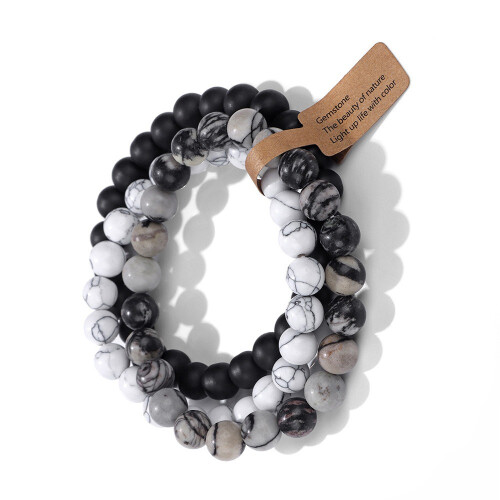 Vulkanstein-Perlenarmband-Set – Katzenaugen-Achat-Elastikarmband (3 Stück) 1