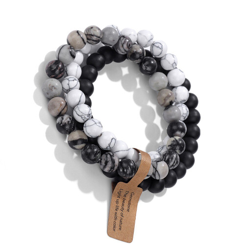 Vulkanstein-Perlenarmband-Set – Katzenaugen-Achat-Elastikarmband (3 Stück) 2