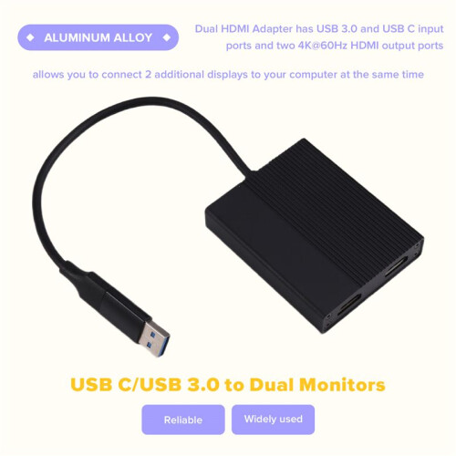 DisplayLink 4K 60Hz USB C/USB 3.0 to Dual HDTV Dock Station for Windows MacOS  M1/M2 Android Chrome 2