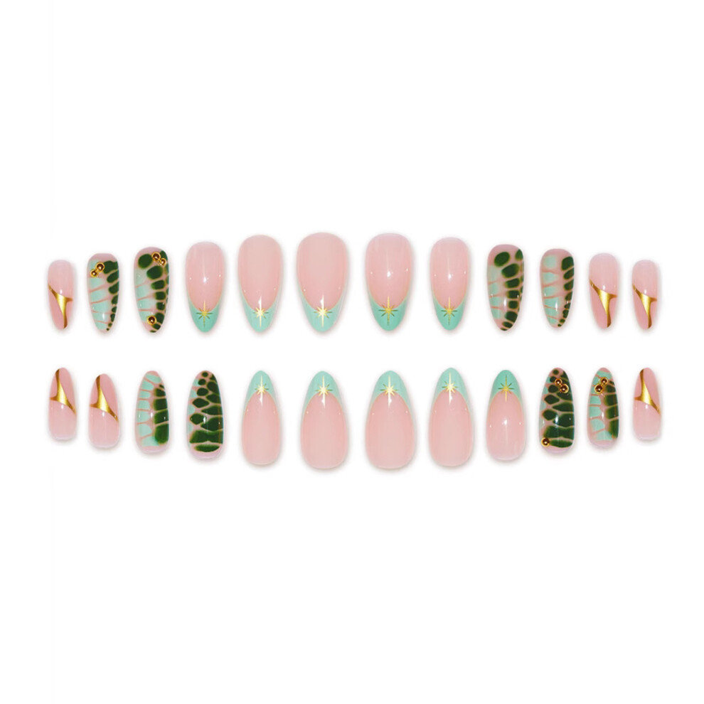 Phui-Pet-Supplies 24Pcs Pink False Nails, Smudge Design, Long Lasting