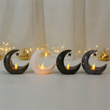 Starry Moon Candlestick Ramadan Festival Home Decoration Wind Party Lantern Candle Electronic Desktop Lamp Fashion C