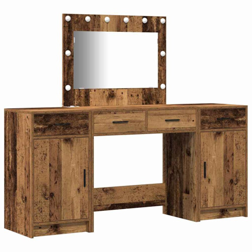VidaXL vidaXL Dressing Table with Mirror Lights 3 pcs Brown Engineered Wood 2