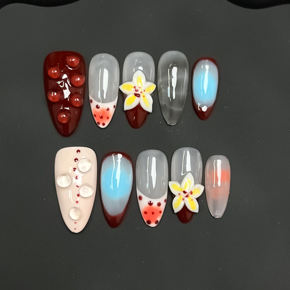 Dcph-Clothing (Xs) Blue Ombre Almond False Nails - 10Pcs