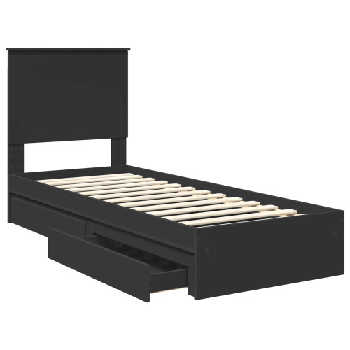 VidaXL vidaXL Storage Bed with Headboard Black 75 x 190 cm Engineered Wood 2