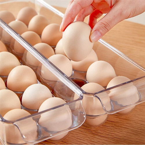 Clear Plastic Egg Holder - 14 Egg Tray Holder - Free Fridge Organizer with Lid, Refrigerator Storage Container 1