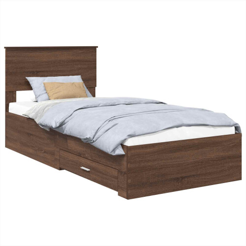 VidaXL vidaXL Bed Frame Brown Oak and Silver 75 x 190 cm Engineered Wood 2