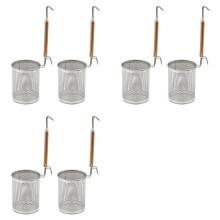 Stainless Steel Pasta Strainer, 6pcs Food Dumpling Noodle Strainer with Wood Handle Straining Noodles Pasta Baskets