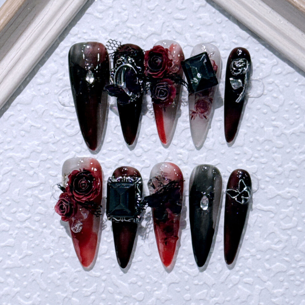 Phui-Pet-Supplies (Xs) Elegant Reusable Fake Nails With Flower Decor