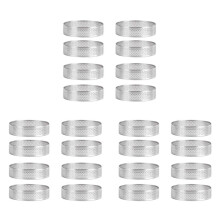 24Pcs Stainless Steel Tart Ring, Heat-Resistant Perforated Cake Mousse Ring Round Double Rolled Tart Ring Metal Mold 6cm
