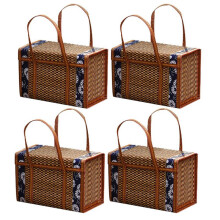 4X Picknick-Gewebekorb, Korbgeflecht, Aufbewahrungstasche, Griff, Gefaltet, Obsteinkauf, Lebensmittelgriff, Rattan, Gras, Faltbarer Bambuskorb B