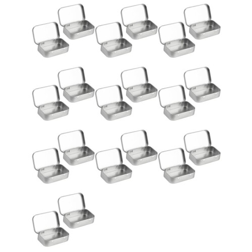 20 PCS Small Storage Box with Lid Rectangular Small Tin Boxes Metal Box with Lid Small Tin Box for Home Storage Silver