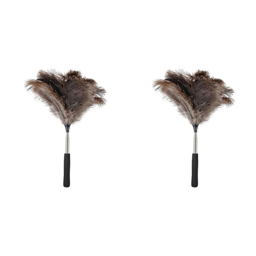 2X Espanador de Penas de Avestruz Extensível de Até 17-45 Polegadas, Penas com Cabo Longo e Reutilizáveis para Limpeza de Ventiladores de Teto