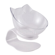 Inclined pet dog and cat feeder with stand-white base transparent single bowl