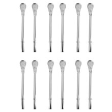 Set of 12 Pcs - Stainless Steel Yerba Mate Tea Bombilla Gourd Drinking Straw Filtered
