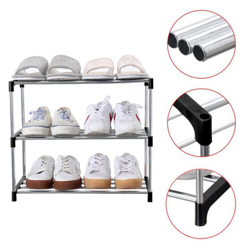 2X Stackable Small Shoe Rack, Entryway, Hallway and Closet Space Saving Storage and Organization (3-Tier, Black) 2