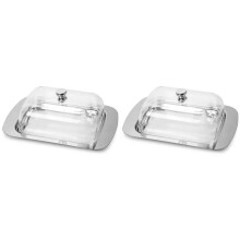2X Butter Dish, Stainless Steel Butter Dish with Lid - Solid Cheese/Butter Container - Butter Cheese Storage Box