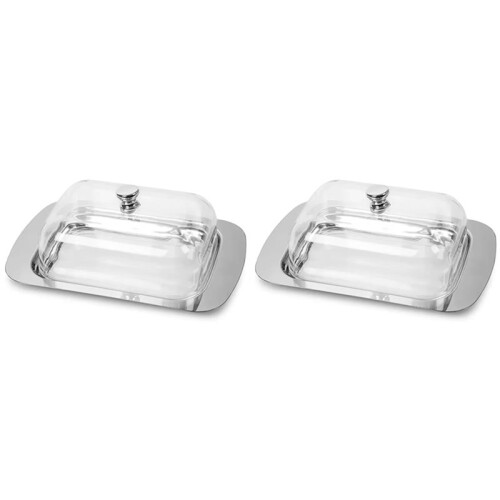 2X Butter Dish, Stainless Steel Butter Dish with Lid - Solid Cheese/Butter Container - Butter Cheese Storage Box