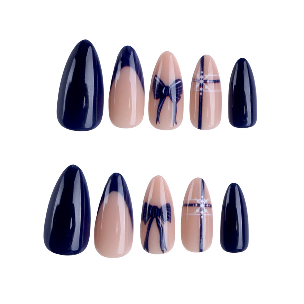 Reach-Tools 24Pcs Dark Blue Bow French False Nails
