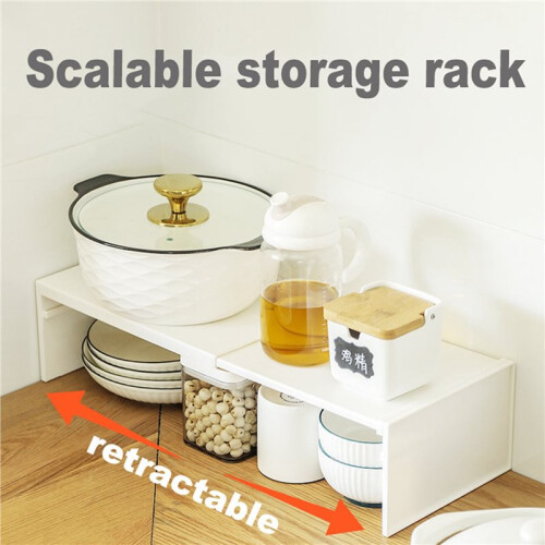 2X Retractable Kitchen Cupboard Organizer - Space-Saving Closet Rack, Wardrobe Makeup Cabinet Holder, Storage Shelf 2