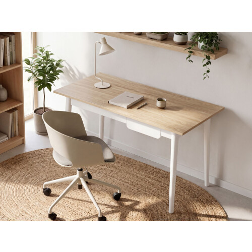 Beliani Home Office Desk VITRION 120 cm 60 cm Light Brown/ White 2