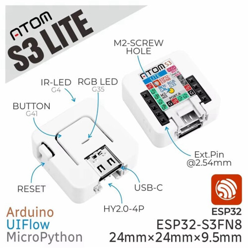 5X ATOMS3 Lite ESP32S3 Dev Kit ESP32-S3 Programmable Controller Embedded IoT Application Developed Based  ESP32-S3FN8 2