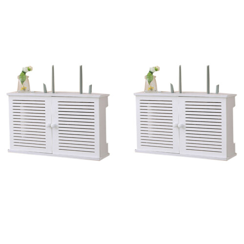 2X Wireless Wifi Router Storage Boxes Wooden Box Cable Power  Wire Bracket Wall Hanging Plug Board Shelf