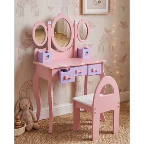 Beliani Kids Vanity Table with Chair ROSABELLE Pink 1