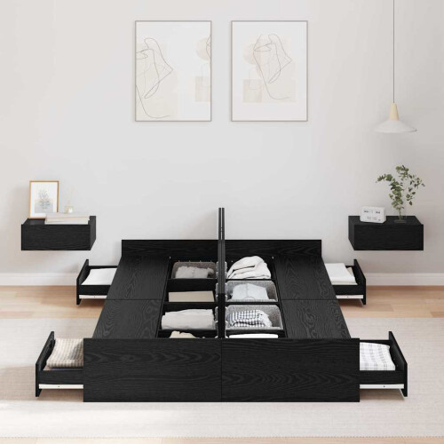 VidaXL vidaXL Storage Bed Frame Black Oak 120 x 190 cm Engineered Wood 2