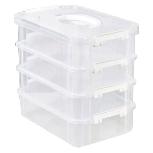 2X Extra Large 4-Tier Stackable Storage Box with Lid Clear Plastic Organizer Toy Building Block Storage Box 1