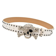 Punk schedel strass bezaaid riem voor heren dames gotiek-Wit