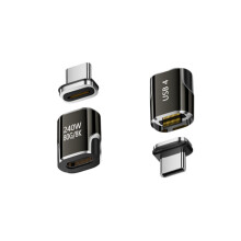 Magnetischer USB-C Adapter – Integrierter Aluminiumlegierung Type-C Magnetadapter mit eMarker-Chip, 240w PD, 80gbps, 8k, USB4 Gun Black
