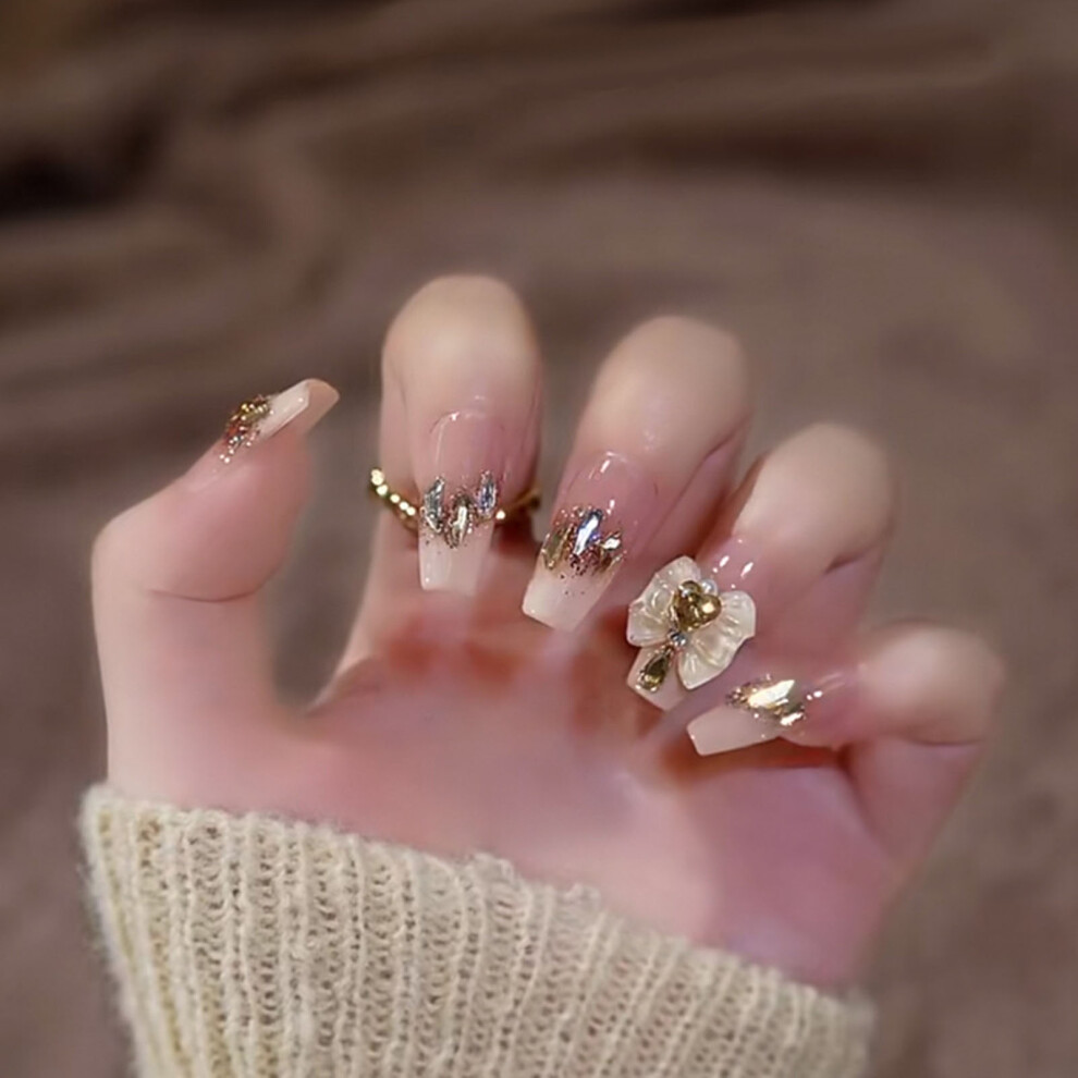 Phui-Pet-Supplies (Jelly Glue Model) Glitter Gold Press-On Nails, Diy Manicure Set