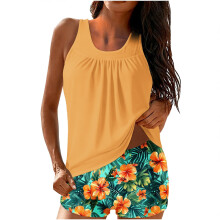 Modest Tankini Swimsuits for Women Two Piece-Yellow XXL