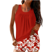 Modest Tankini Swimsuits for Women Two Piece Bathing-Red S