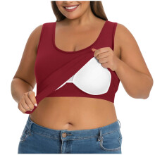 Tank Top with Built-in Padded Bra U Neck Fitted-Burgundy L