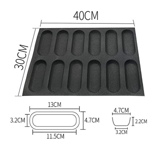 5X 12-Håls Silikonbaguette Pan-Non-Stick Perforerade Franska Brödformar, Varmkorvformar, Bakfoder Mat Brödform 2