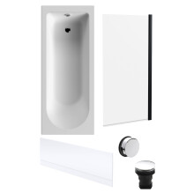 Round Single Ended 1700x700 Bath Set - Front Bath Panel & Black Screen & Chrome Waste