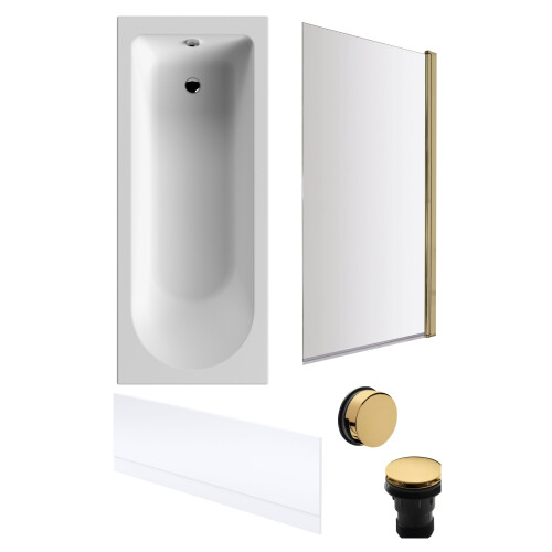 Balterley Round Single Ended 1700x700 Bath Set - Front Bath Panel & Brushed Brass Screen & Brushed Brass Waste