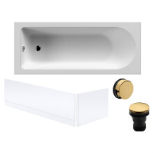 Round Single Ended 1700x700 Bath Set - Front & End Panels & Brushed Brass Waste