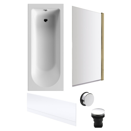 Balterley Round Single Ended 1700x700 Bath Set - Front Bath Panel & Brushed Brass Screen & Chrome Waste
