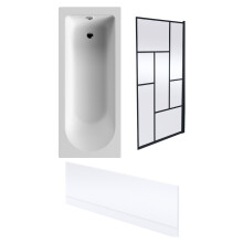 Round Single Ended 1700x700 Bath Set - Front Bath Panel & Black Abstract Framed Screen