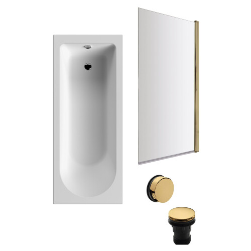 Balterley Round Single Ended 1700x700 Bath Set - Front Bath Panel & Brushed Brass Screen & Brushed Brass Waste