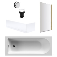 Round Single Ended 1700x700 Bath Set - Front & End Panels & Brushed Brass Screen & Chrome Waste