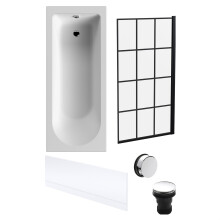 Round Single Ended 1700x700 Bath Set - Front Bath Panels & Black Square Framed Screen & Chrome Waste