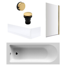 Round Single Ended 1700x700 Bath Set - Front & End Panels & Brushed Brass Screen & Brushed Brass Waste