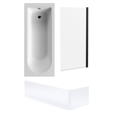 Round Single Ended 1700x700 Bath Set - Front & End Panels & Black Screen